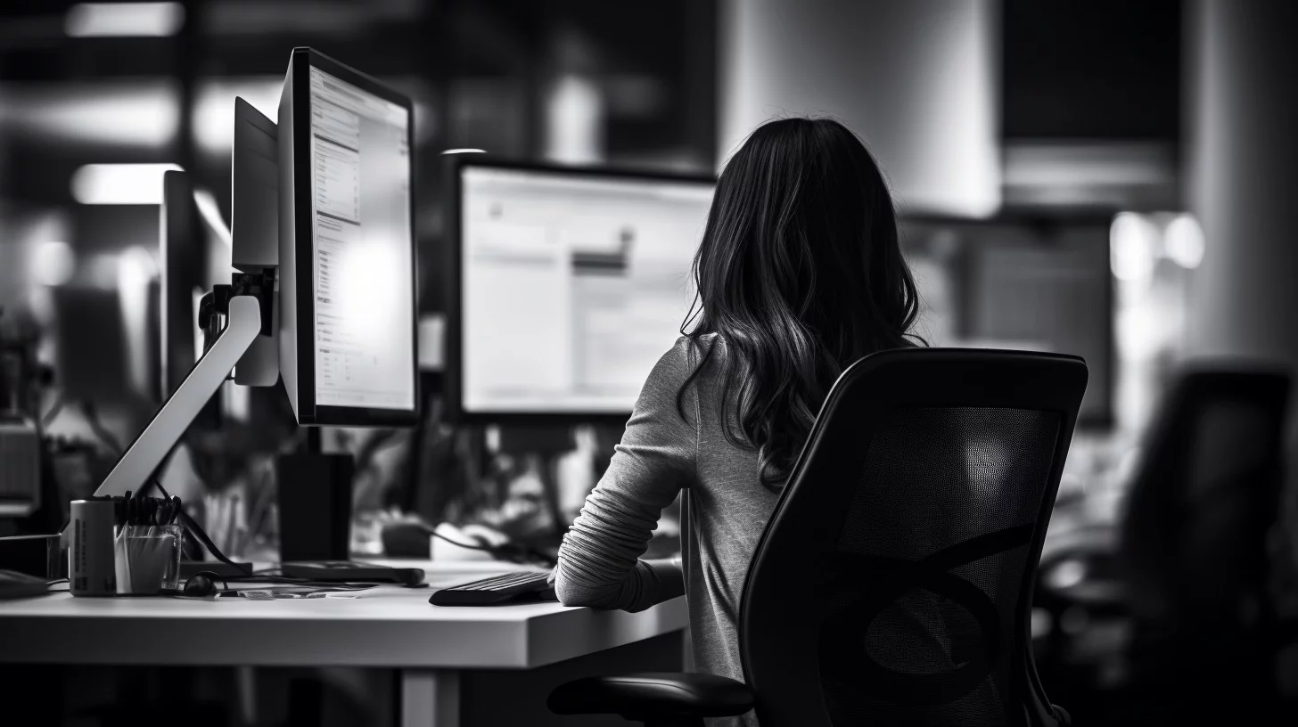 workspace in front of multiple computer screens